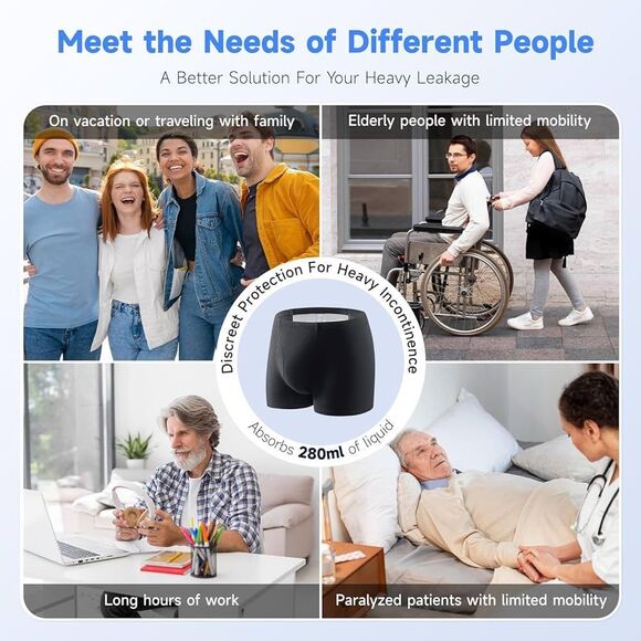 Carer Incontinence underwear for Men Washable medium Boxer Briefs 3 Pack Leak Pr - Picture 7 of 12